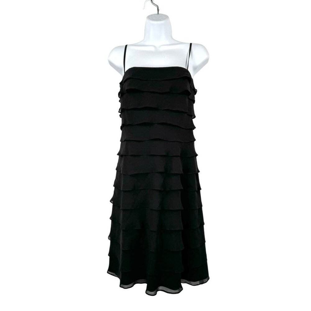 Tadashi Shoji Petite 100% silk ruffle layered‎ mini cocktail dress sz 12P